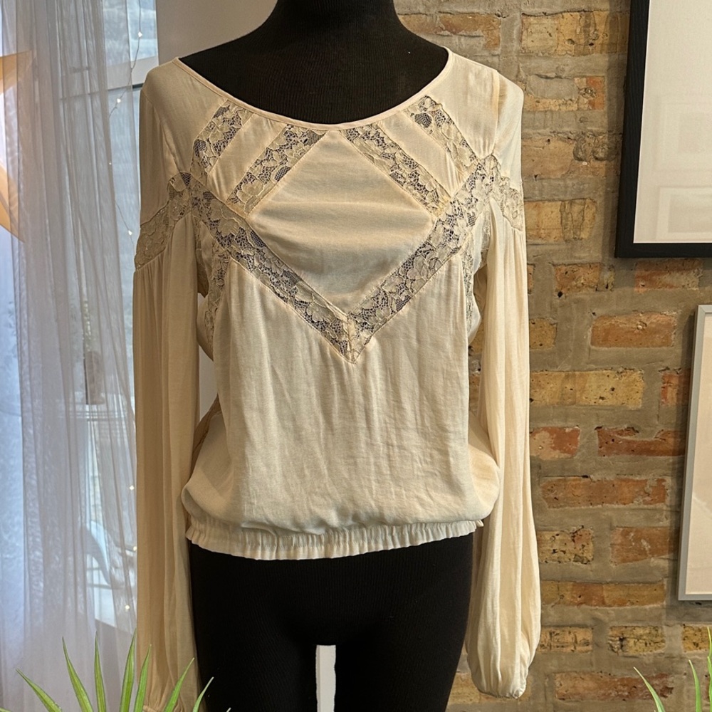 Free People Cream Lace Detail Blouse